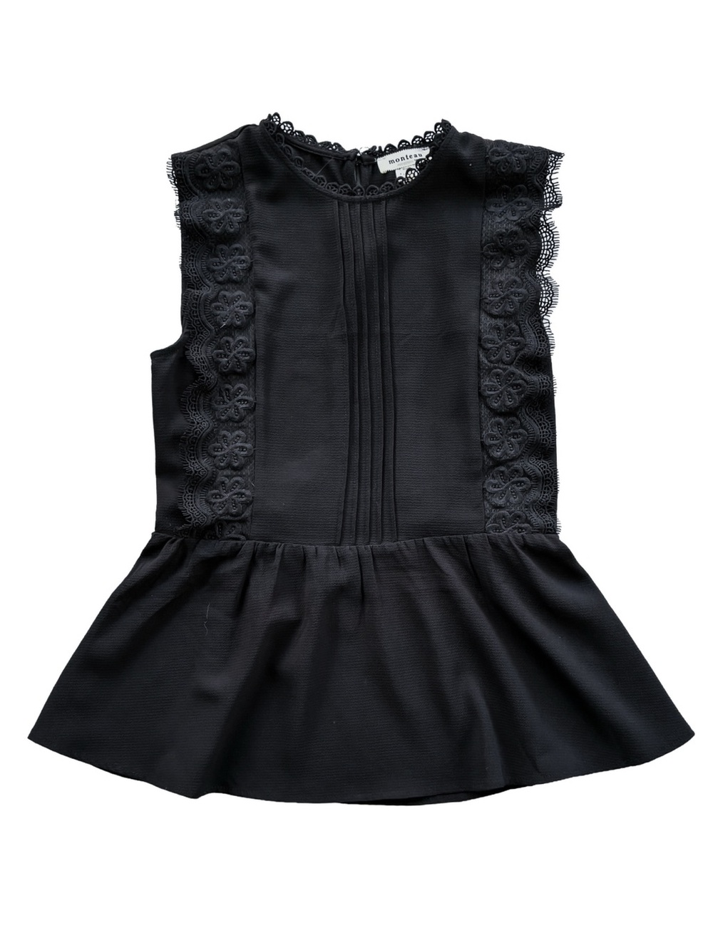 Monteau Black Lace-Trim Peplum Blouse